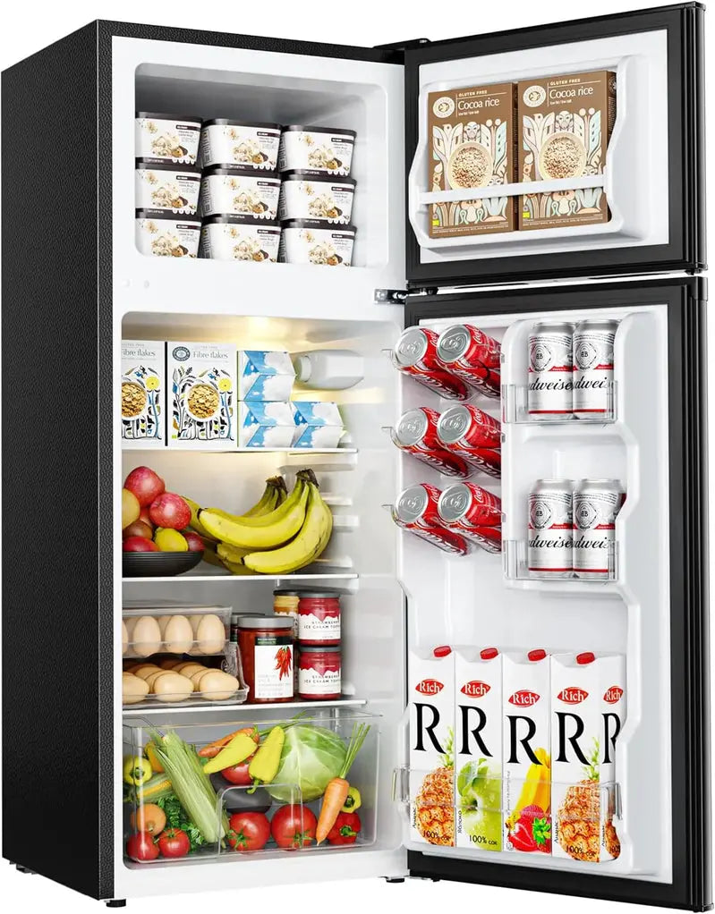 EUHOMY 3.2 Cu. Ft. 2-Door Mini Fridge with Freezer  Compact Silver Refrigerator for Dorms, Offices, or Bedrooms