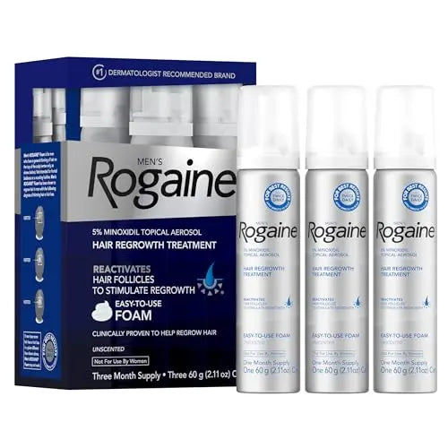 Rogaine 5% Minoxidil Foam for Men  3 Month Supply (60g Each Can)