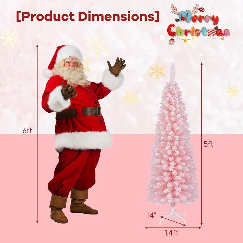5-Foot Pink Slim Pencil Christmas Tree — Unlit Skinny Design with 328 Branch Tips