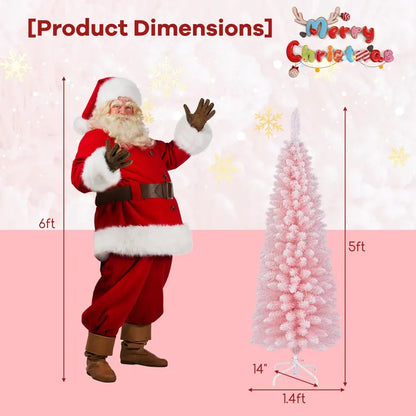 5-Foot Pink Slim Pencil Christmas Tree — Unlit Skinny Design with 328 Branch Tips