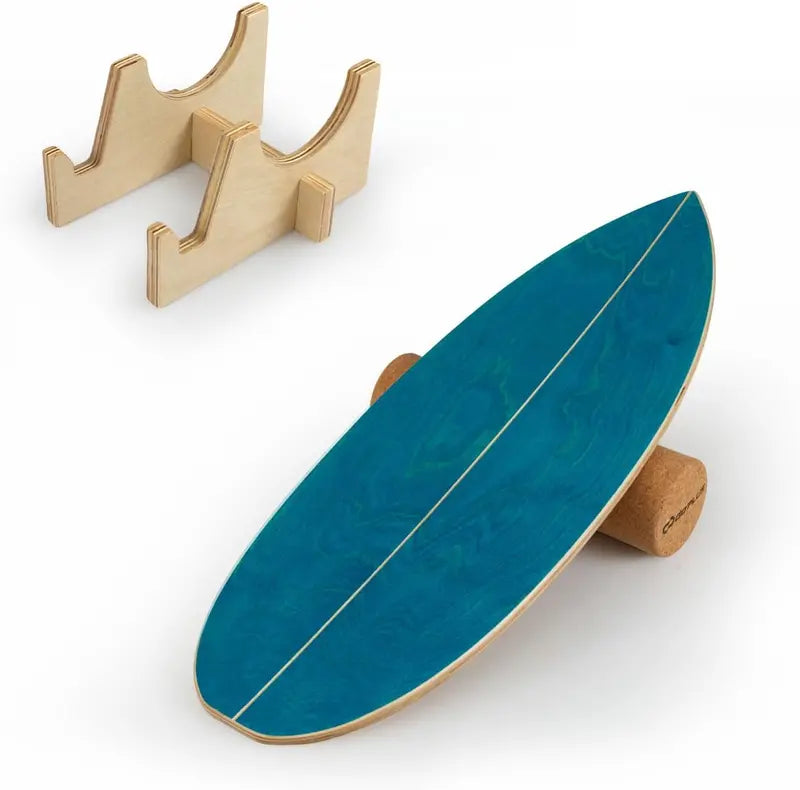 Cork-Roller Wooden Balancing Board with Integrated Storage Rack for Core Training