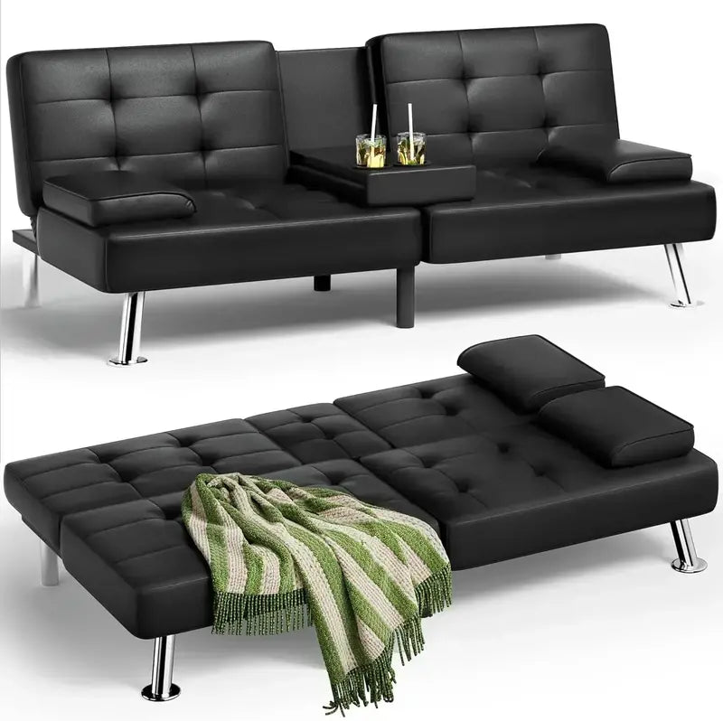 Homall Leather Futon Sofa Bed  Adjustable Reclining Couch with Armrests & Sleeper Function