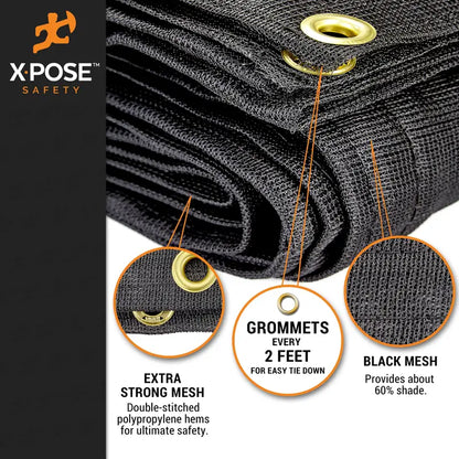 Xpose Safety Heavy Duty Mesh Tarp  4′ x 10′  Multipurpose Black Protective Cover with Air Flow  Use for Tie Downs, Shade, Fences, Canopies, Dump Trucks  Weather and Tear Resistant