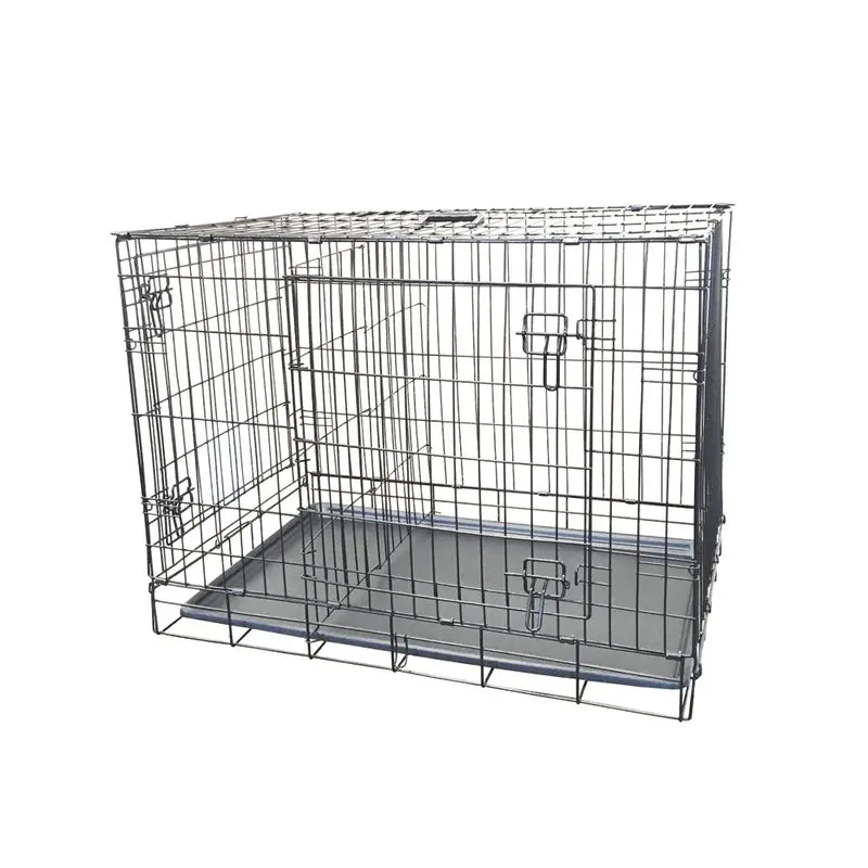 KennelMaster Double Door Folding Wire Dog Crate, Black, X-Small, 24