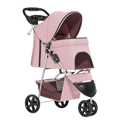 All-Weather Foldable Pet Stroller with Canopy, Cup Holders, and Undercarriage Basket