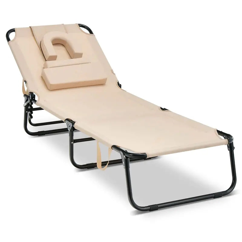 Adjustable Beach Chaise Lounge with UV-Resistant Fabric