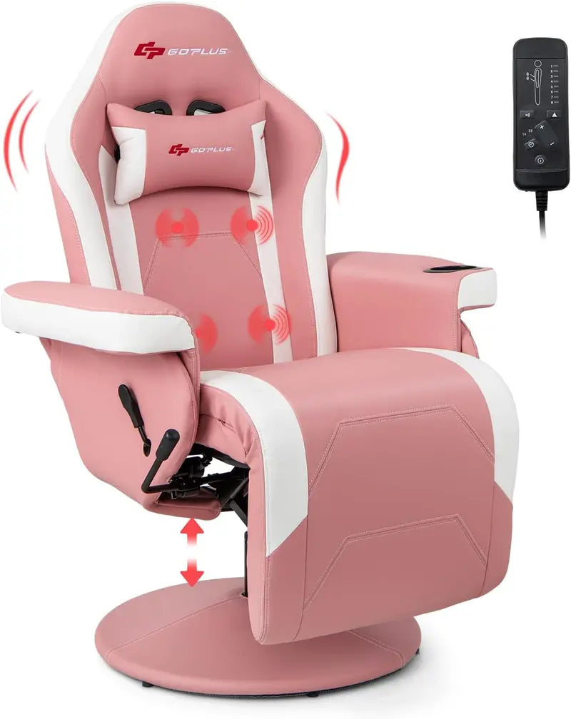 Ergonomic Gaming Chair with Adjustable Height, Massage Function & Retractable Footrest