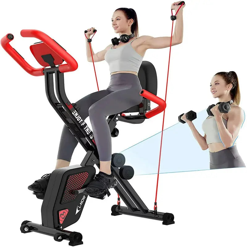 Pooboo X819 Foldable Magnetic Exercise Bike  8-Resistance Levels, LCD Display, 350 lb Weight Capacity