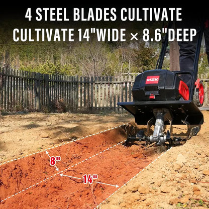 MZK 40V Cordless 12-Inch Garden Tiller — Dual 4.0Ah Battery-Powered Cultivator