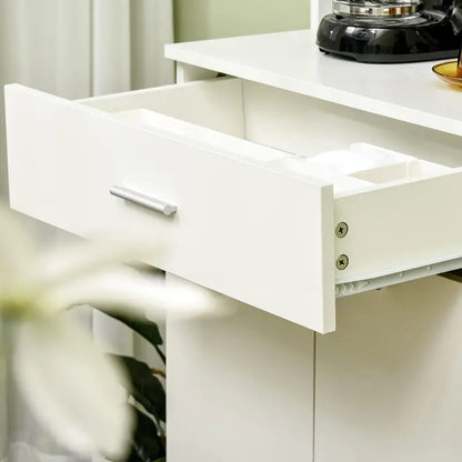 71-Inch White Freestanding Pantry Cabinet — Buffet with Hutch, Drawer, Microwave Stand & Integrated Storage