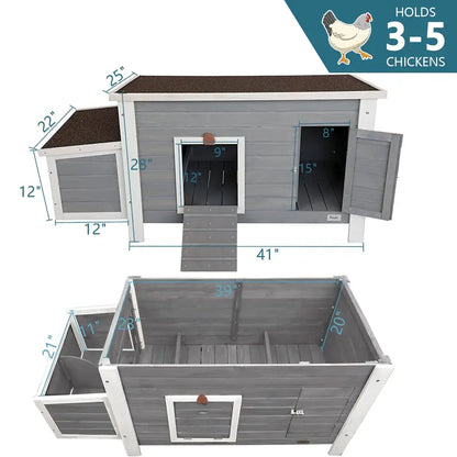 Petsfit Wooden Chicken Coop with Nesting Box,Weatherproof Poultry Cage, Rabbit Hutch Gray