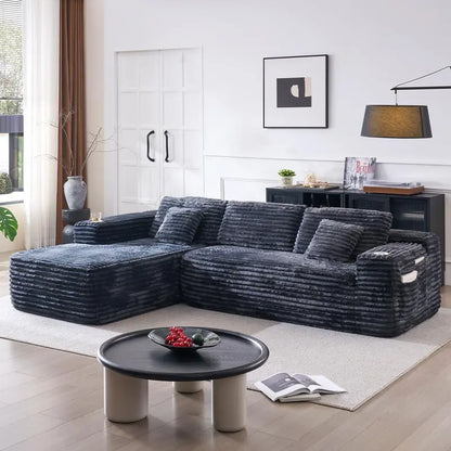 Cloud L-Shaped Sectional Sofa  Modular Deep-Seat Couch with Built-In Cup Holders