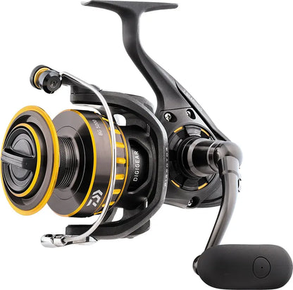 Daiwa BG Spinning Reel — Black Anodized Aluminum Body, Digigear Drive, Air Rotor, Sealed Drag for All-Water Fishing