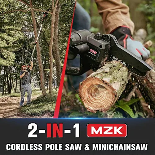 MZK 2-in-1 Cordless Pole Saw   Mini Chainsaw with 3 Replacement Chain for Tree Trimming