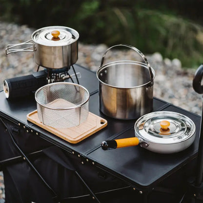 5-Piece Portable Stainless Steel Cookware Set with Carry Bag