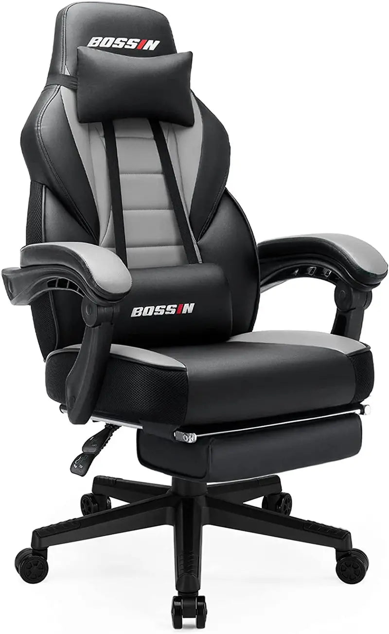 BOSSIN Premium Ergonomic Gaming Chair  PU Leather, Adjustable Footrest & Headrest, 90°155° Recline, 300 lb Capacity