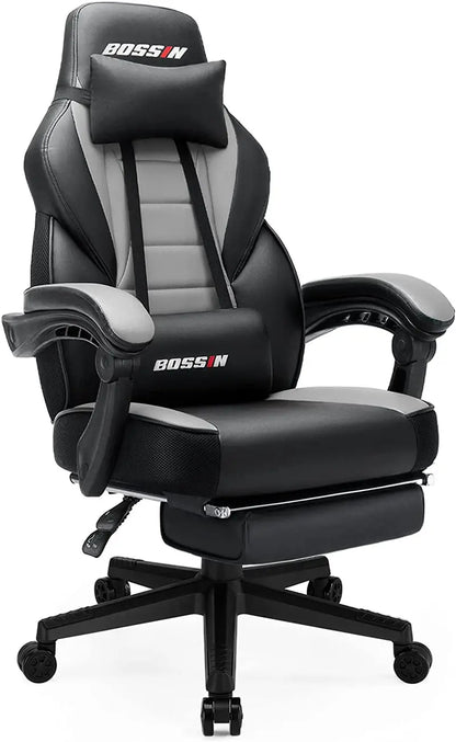 BOSSIN Premium Ergonomic Gaming Chair  PU Leather, Adjustable Footrest & Headrest, 90°155° Recline, 300 lb Capacity