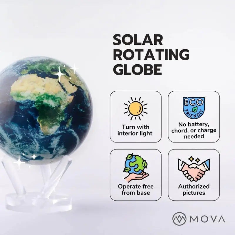 MOVA 4.5″ Light-Powered Self-Rotating Globe  Earth Model with Animated Clouds
