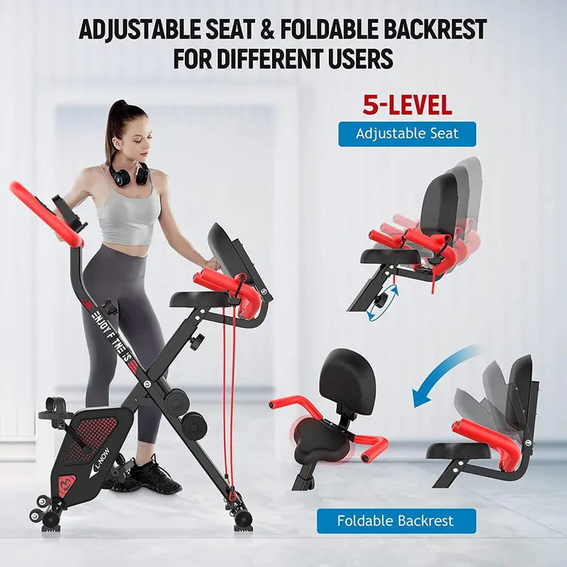 Pooboo X819 Foldable Magnetic Exercise Bike  8-Resistance Levels, LCD Display, 350 lb Weight Capacity