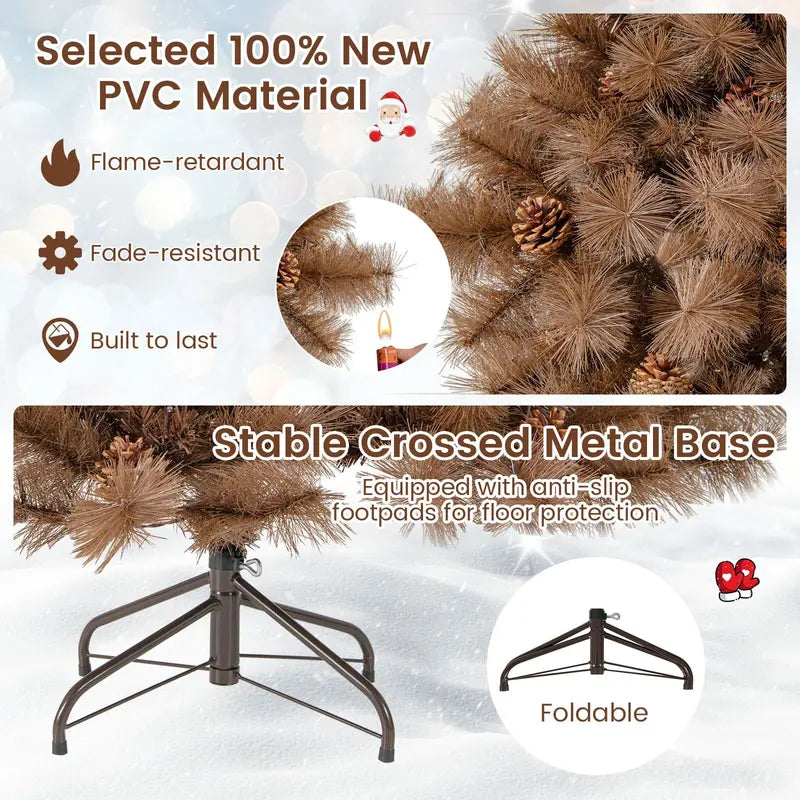 6-Foot Chocolate-Tone Christmas Tree  493 Realistic PVC Pine Needles with Lifelike Tips