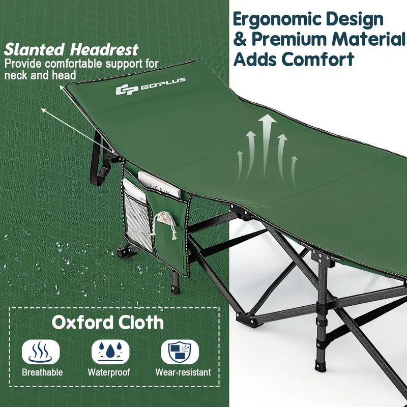Heavy-Duty Folding Camping Cot, 27.5-Inch Wide Adult Cot with 600-LB Capacity & Carry Bag