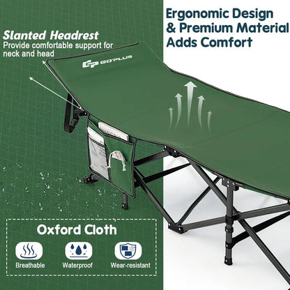 Heavy-Duty Folding Camping Cot, 27.5-Inch Wide Adult Cot with 600-LB Capacity & Carry Bag