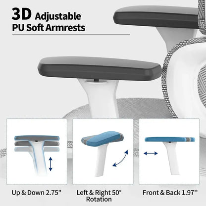 Ergo3D High-Back Mesh Office Chair  Fully Adjustable 3D Armrests and Casters for Home or Workplace