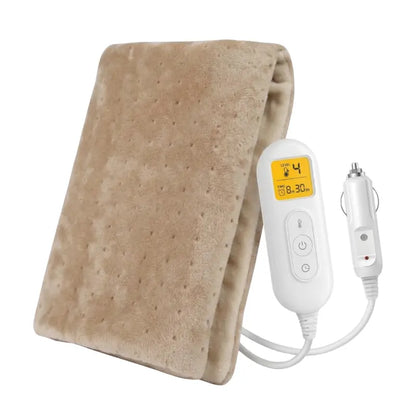 Dual-Voltage Electric Heated Blanket for Vehicles — 4 Heat Levels, Timer & Safety Auto-Off