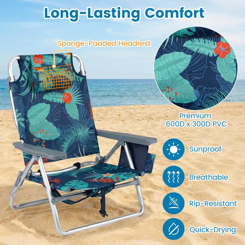 Lightweight Backpack-Friendly Reclining Beach Chairs (Set of 2 or 4)