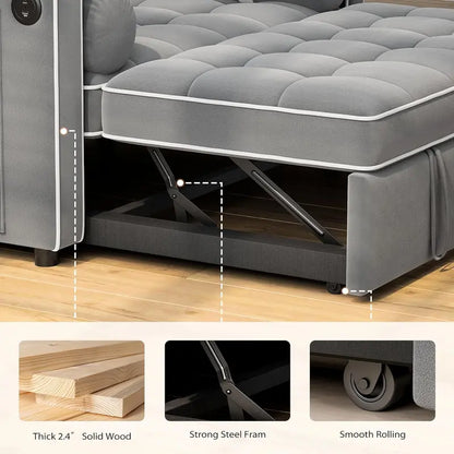 Convertible 3-in-1 Sleeper Sofa Bed  Modular Futon with Reclining Backrest, Pull-Out Mattress, and Storage Compartment