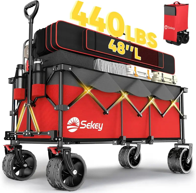 Sekey Extended Travel Cart  48¡å Foldable Garden &amp; Utility Wagon, 440 lb Load Limit, 300L Capacity