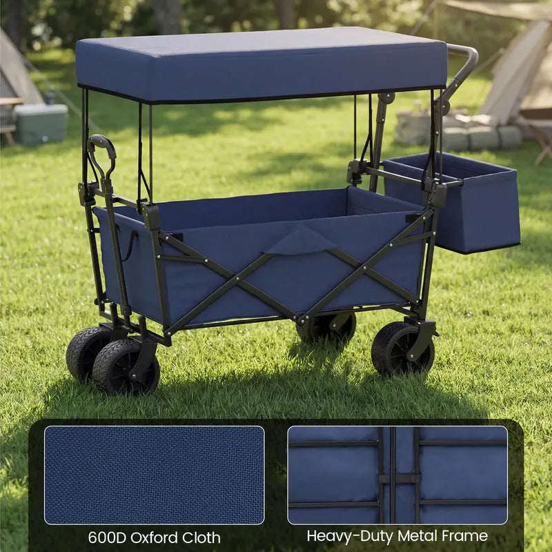 Collapsible Canopy Wagon with Height-Adjustable Handles and Removable Storage Bag