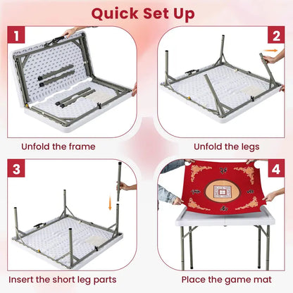 Mahjong-Friendly Folding Card Table — 35-Inch Square HDPE Surface with Cup Holders & Mat