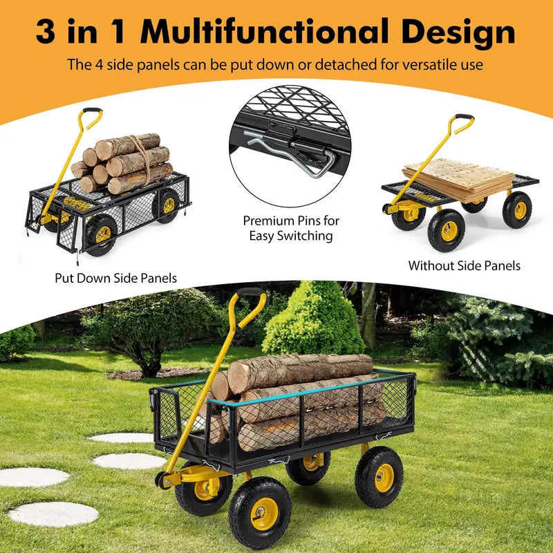 Heavy-Duty Utility Garden Wagon  900 lb Capacity Outdoor Cart with 4 Removable Side Panels (43″ × 21″ × 36″)