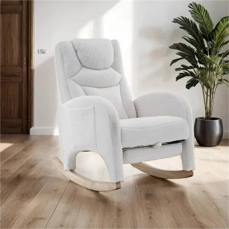 Ergonomic Nursery Rocking Chair  Fabric Upholstery with Adjustable Footrest