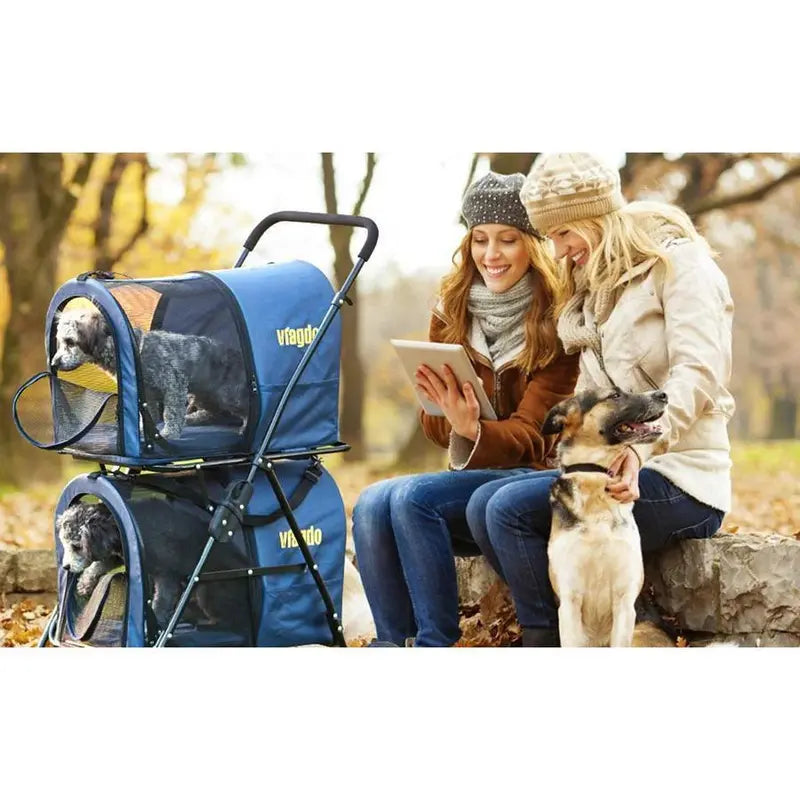 42-Inch Double Pet Stroller  Foldable, All-Terrain Dog & Cat Stroller with Suspension (Navy Blue)