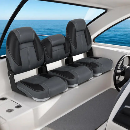 Three-Pack Adjustable Folding Boat Seats — Includes Two High-Back and One Low-Back Bass Boat Chair with 28D Foam Cushioning