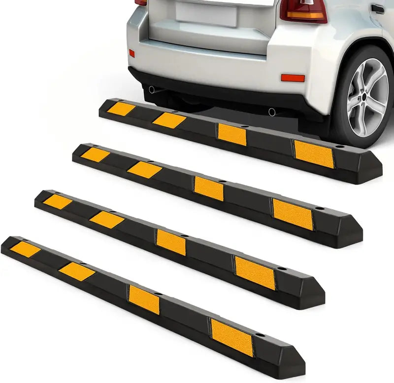 72-Inch Heavy-Duty Rubber Parking Curb with Reflective Yellow Safety Stripes