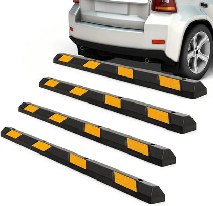72-Inch Heavy-Duty Rubber Parking Curb with Reflective Yellow Safety Stripes