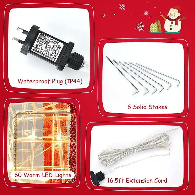 Lighted Christmas Gift Box Ornaments  Set of 3 White LED-Illuminated Decorative Boxes