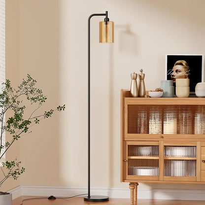 Minimalist Black Floor Lamp with Glass Shade & Integrated LED