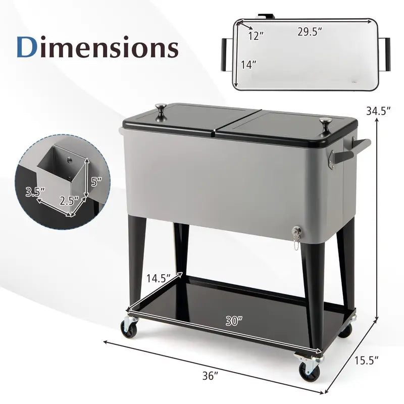 80-Quart Wheeled Rolling Ice Chest with Storage Shelf & Smooth-Castor Wheels