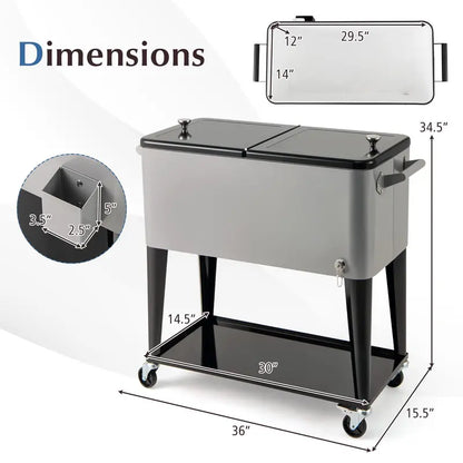 80-Quart Wheeled Rolling Ice Chest with Storage Shelf & Smooth-Castor Wheels