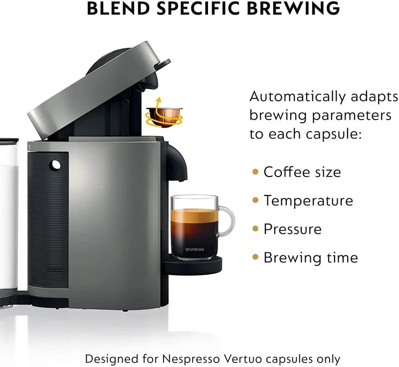 Nespresso VertuoPlus Espresso & Coffee Machine by De’Longhi  Grey with Aeroccino Milk Frother