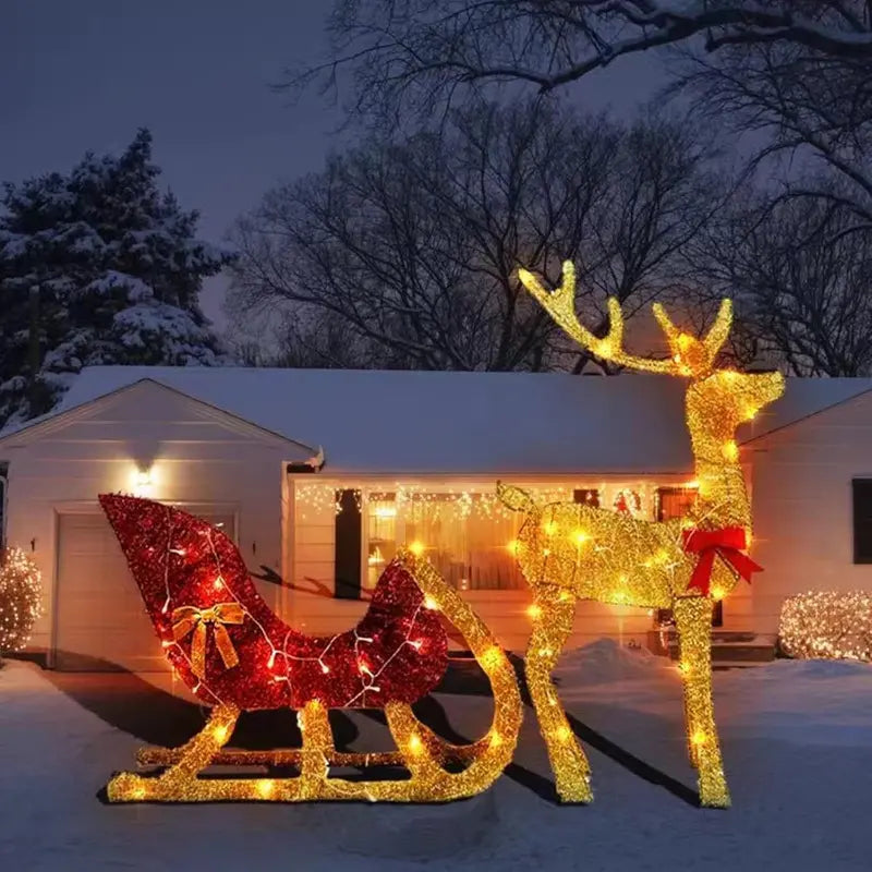 Generic 2-Piece Lighted Reindeer Family Set, 40″ Gold Acrylic Christmas Decor with LED Lights for Indoor/Outdoor Use