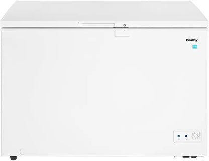 10 Cu Ft White Chest Freezer  Garage-Ready, Operates from 0°F to 110°F, Energy-Efficient Storage Solution