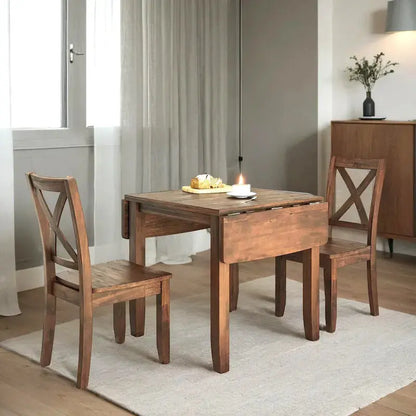 Compact Drop-Leaf Breakfast Nook Set  Three-Piece Wood Dining Solution for Tight Areas
