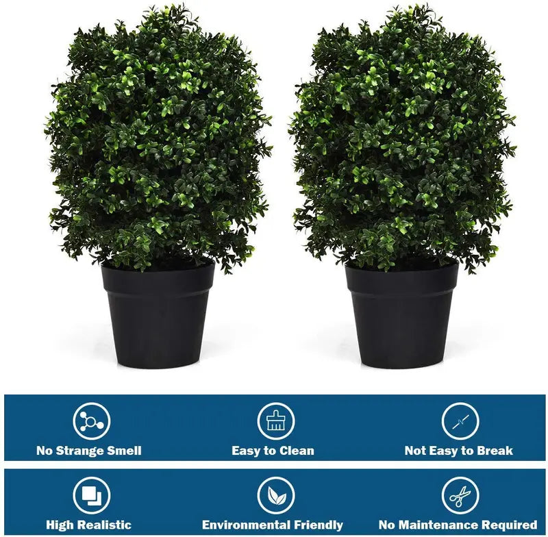 2-Pack UV-Resistant Artificial Boxwood Topiary Balls in Weighted Cement Pots