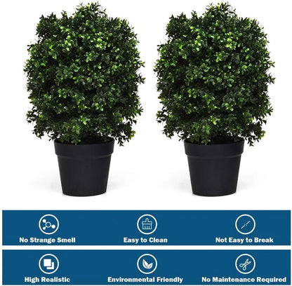 2-Pack UV-Resistant Artificial Boxwood Topiary Balls in Weighted Cement Pots