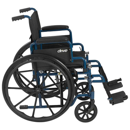 Drive Medical Blue Streak Lightweight Folding Wheelchair  20-Inch Wide Seat for Easy Transport
